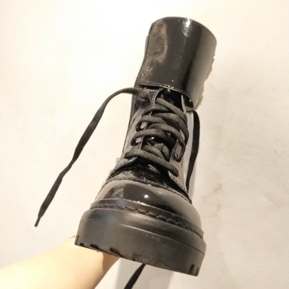 Brand NEW Designer DKNY Combat Boots Moto Boots Patent Leather Black BART 6.5 - Picture 7 of 16